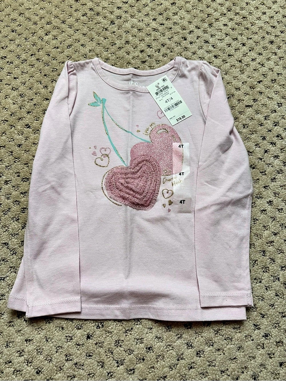 NWT Epic Threads Toddler Girls' Long Sleeve Cherry T-Shirt Pink 4T